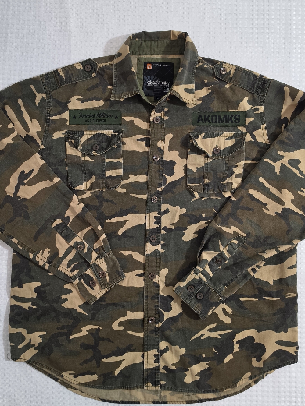 Vintage Y2K Akademiks Camo Utility Button Up Shirt - Men's Size L EUC